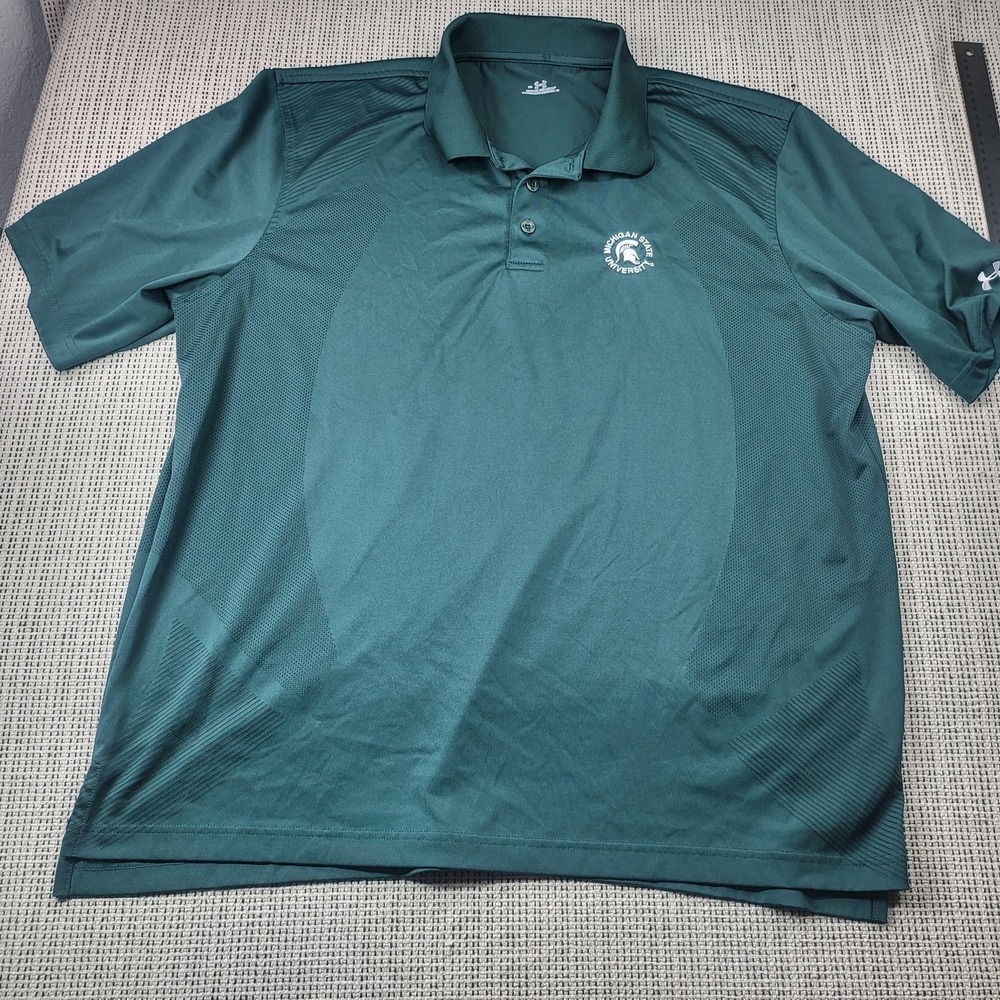 Michigan State Spartans Shirt Mens 2XL Green NCAA Football Under Armour Polo